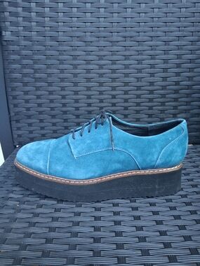 L'Intervalle Mellow Blue Suede Platform Oxfords, Size 9
